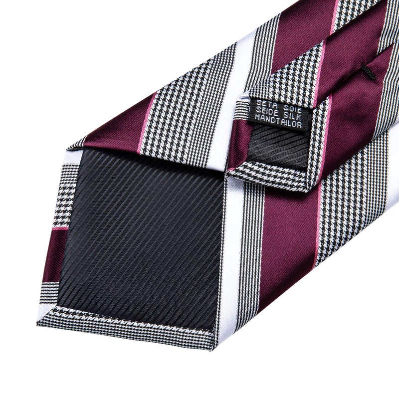 DiBanGu Silk Ties for Men Necktie and Lapel Pin Brooch Set Formal Woven Paisley Plaid Striped Solid Tie Wedding Party, Burgundy and Grey - Image 5